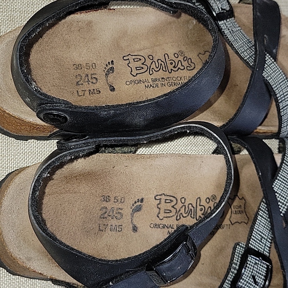 Birkenstock Black and Gray Strappy Sandals Sz 38 L7 M5 - Picture 10 of 11